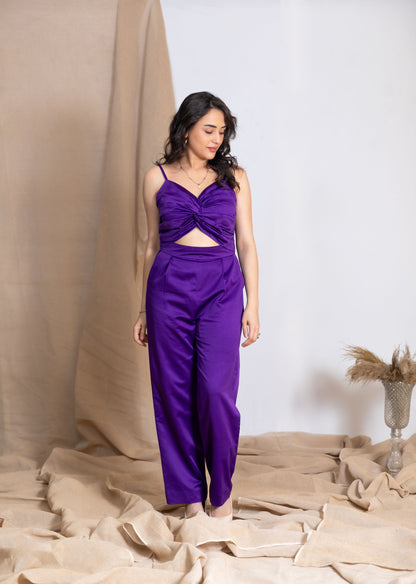 Purple Twisted Bustier Waist-Cut Jumpsuit