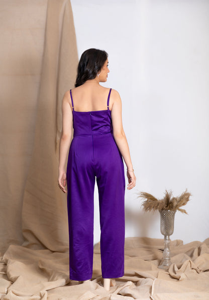 Purple Twisted Bustier Waist-Cut Jumpsuit