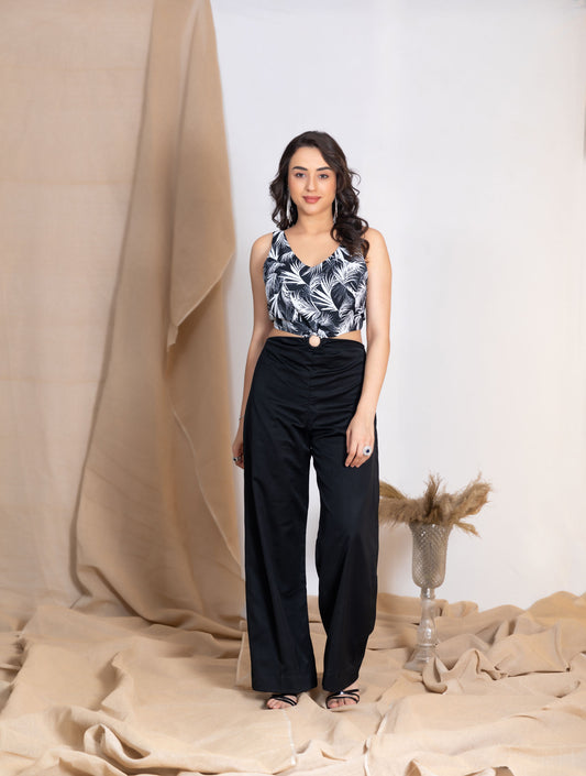 Monochrome Knotted Back V-Neck Jumpsuit