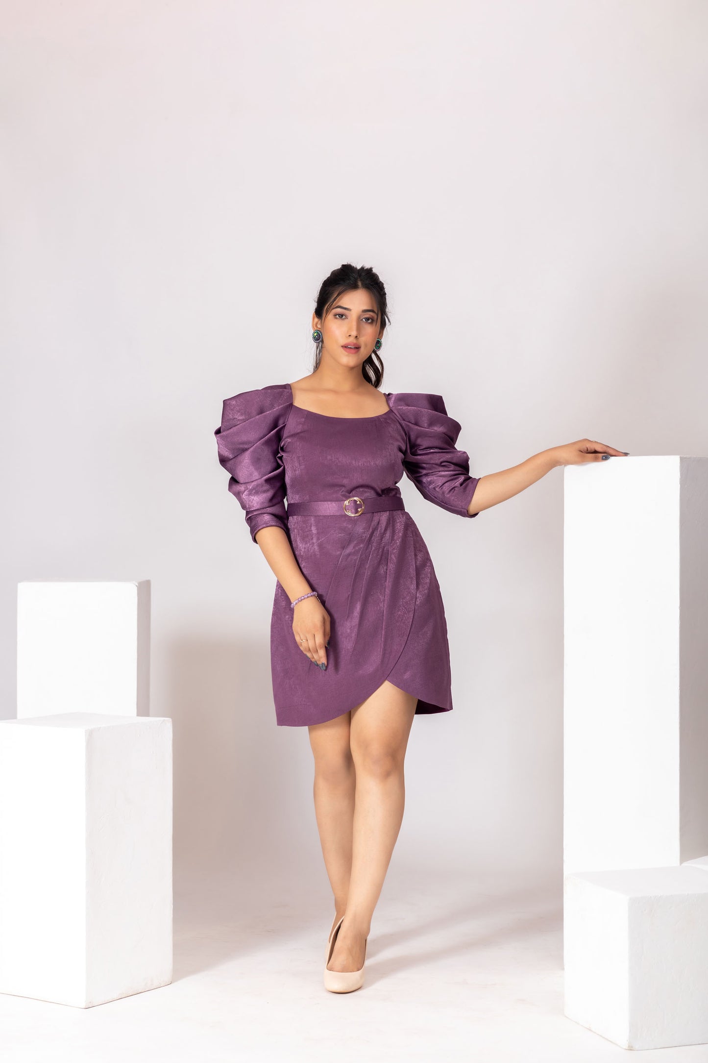 Mauve Mini Dress with Cowl Sleeve