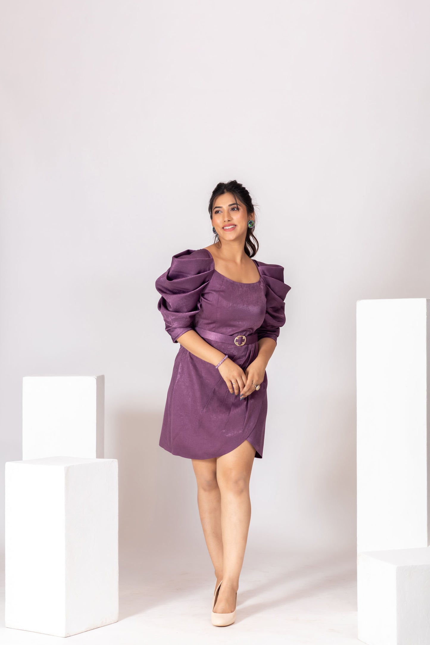 Mauve Mini Dress with Cowl Sleeve