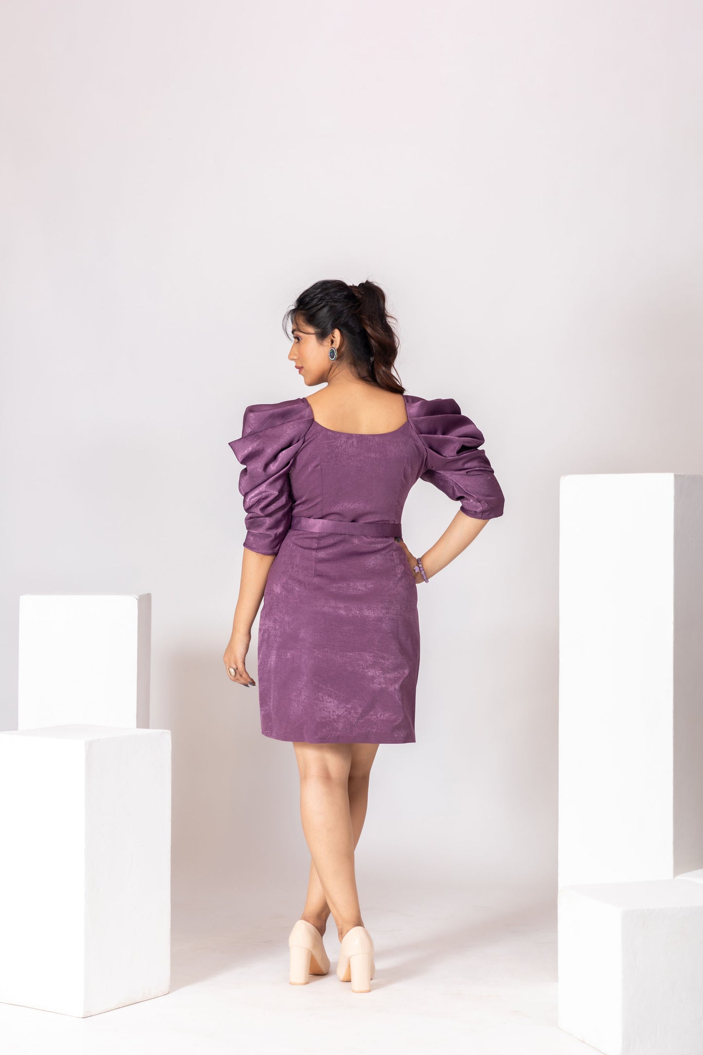 Mauve Mini Dress with Cowl Sleeve