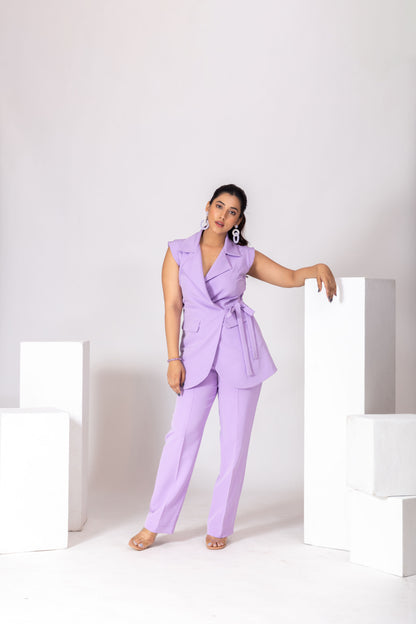 Lilac 2-Piece Wrap Blazer with Cap Sleeves