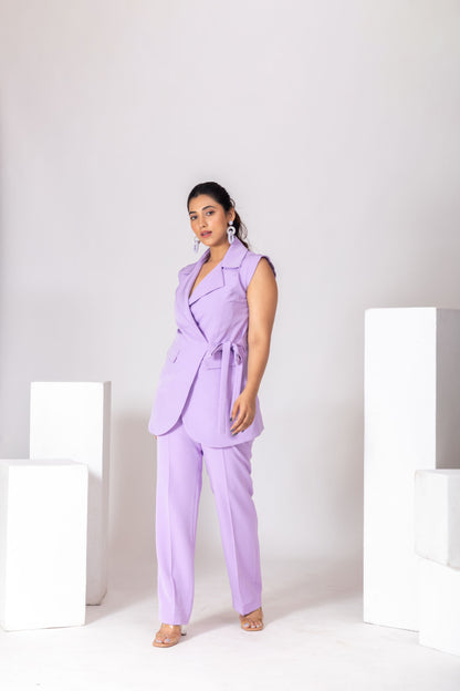 Lilac 2-Piece Wrap Blazer with Cap Sleeves