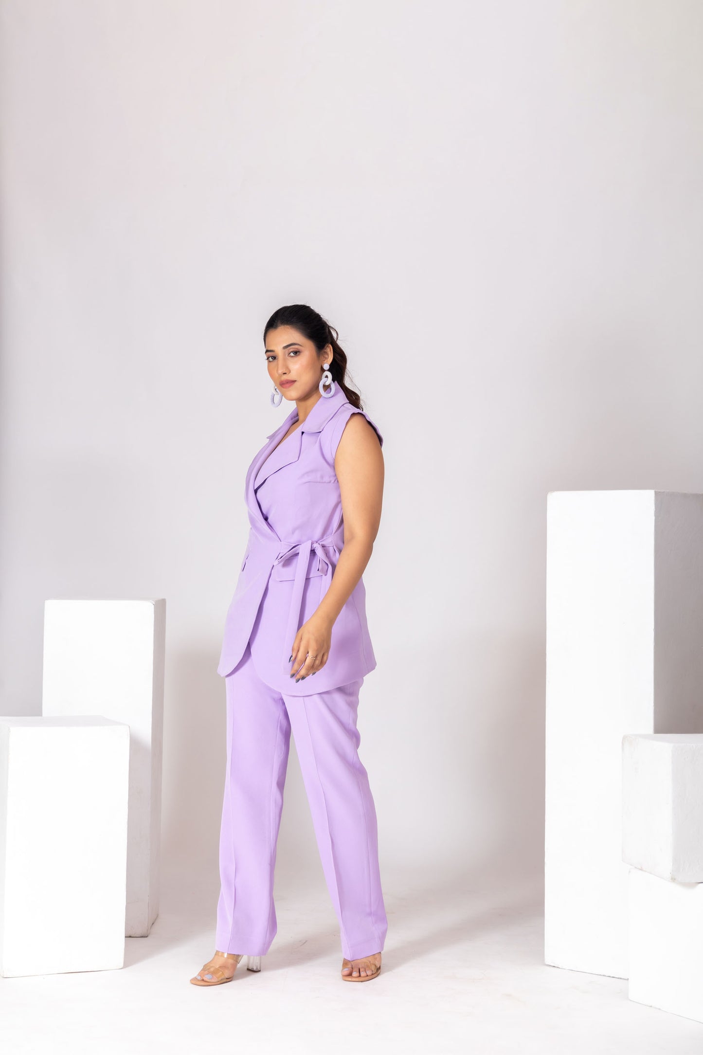 Lilac 2-Piece Wrap Blazer with Cap Sleeves