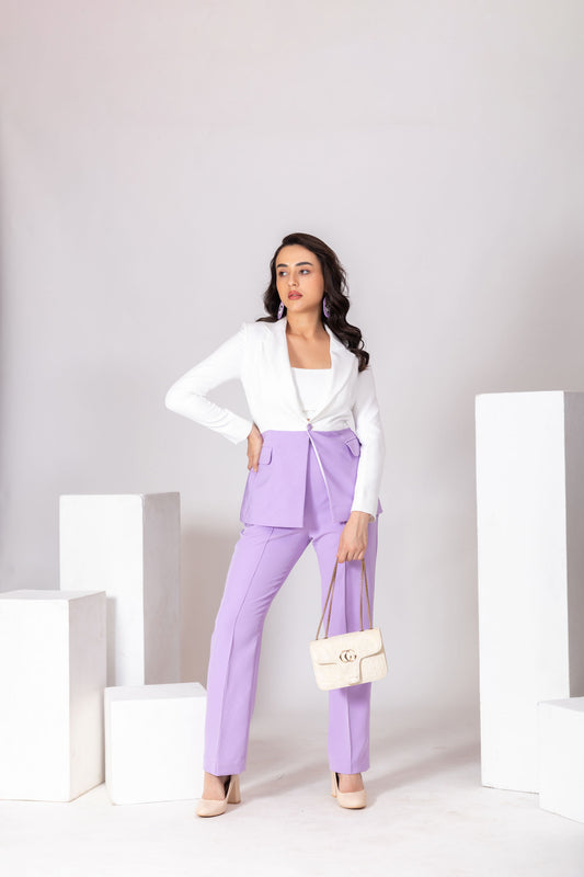 Lilac & White Color Blocking Pantsuit