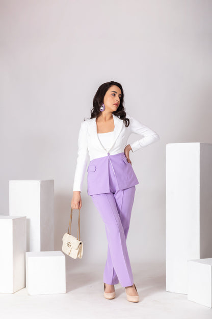 Lilac & White Color Blocking Pantsuit