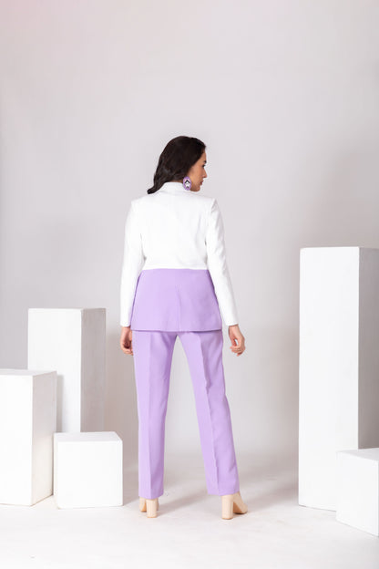 Lilac & White Color Blocking Pantsuit