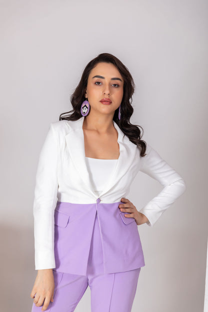 Lilac & White Color Blocking Pantsuit