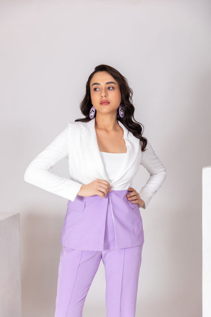 Lilac & White Color Blocking Pantsuit