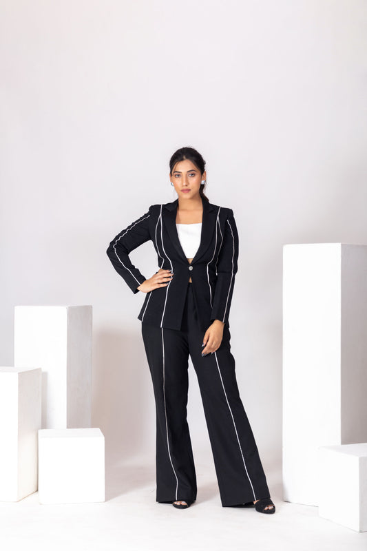 Black Blazer Waist Cut PantSuit