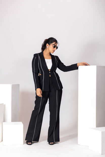 Black Blazer Waist Cut PantSuit