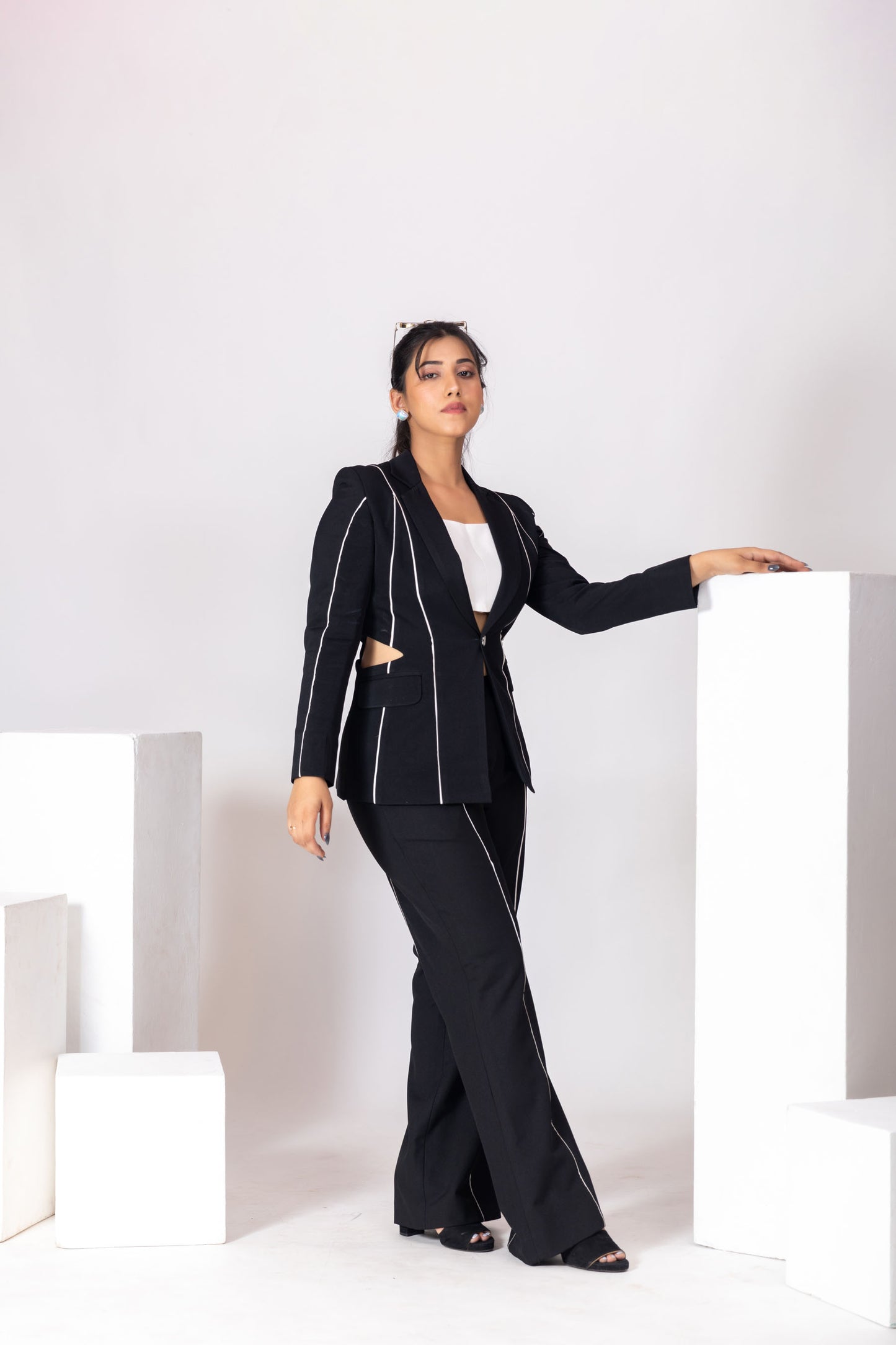 Black Blazer Waist Cut PantSuit