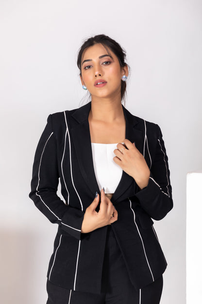 Black Blazer Waist Cut PantSuit