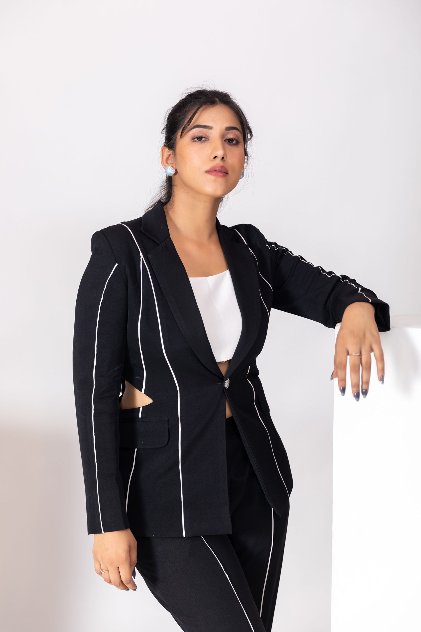 Black Blazer Waist Cut PantSuit