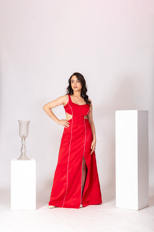 Red Sweetheart Neck Side Slit Gown