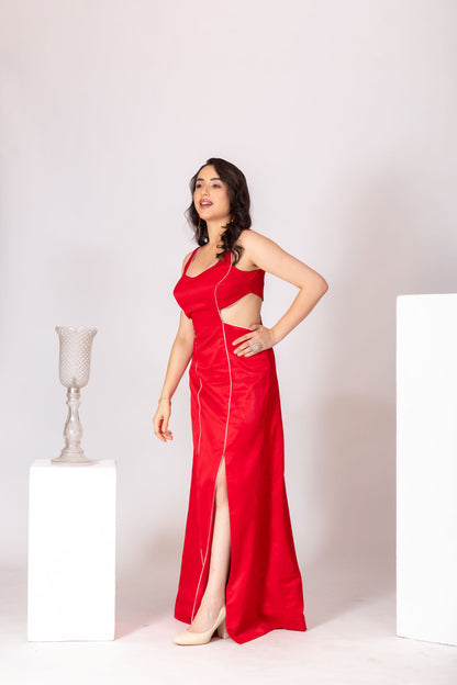 Red Sweetheart Neck Side Slit Gown