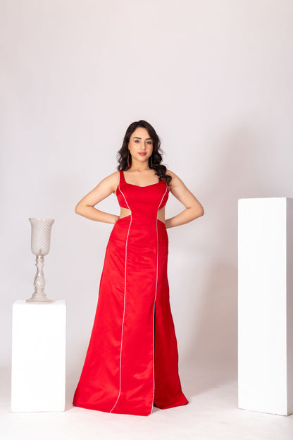 Red Sweetheart Neck Side Slit Gown