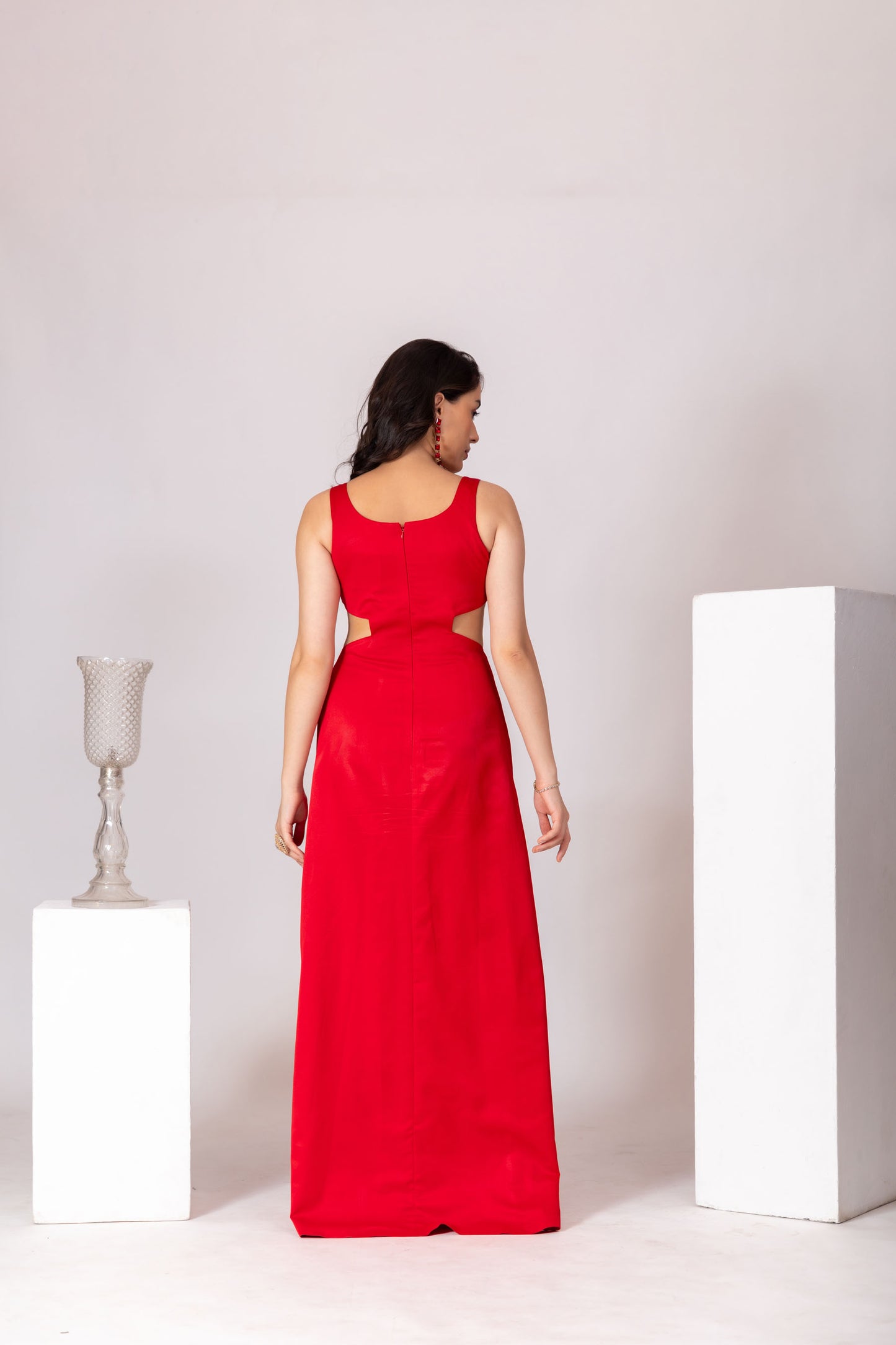 Red Sweetheart Neck Side Slit Gown