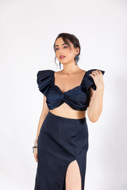 Navy Blue Co-ord Set with Side Slit Skirt