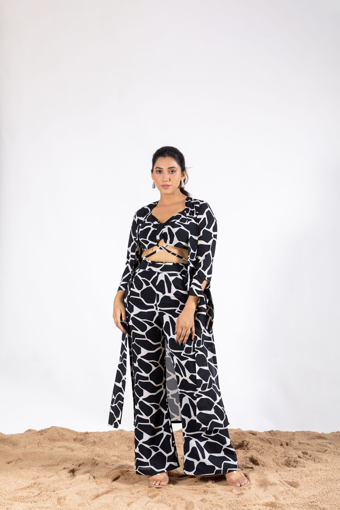 Black and White Abstract Print 3 piece Co-ord Set