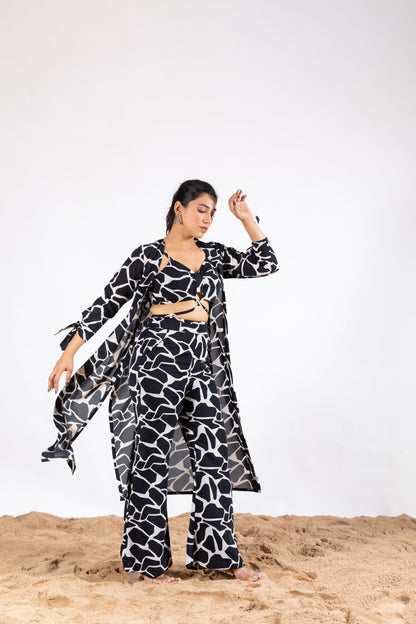 Black and White Abstract Print 3 piece Co-ord Set