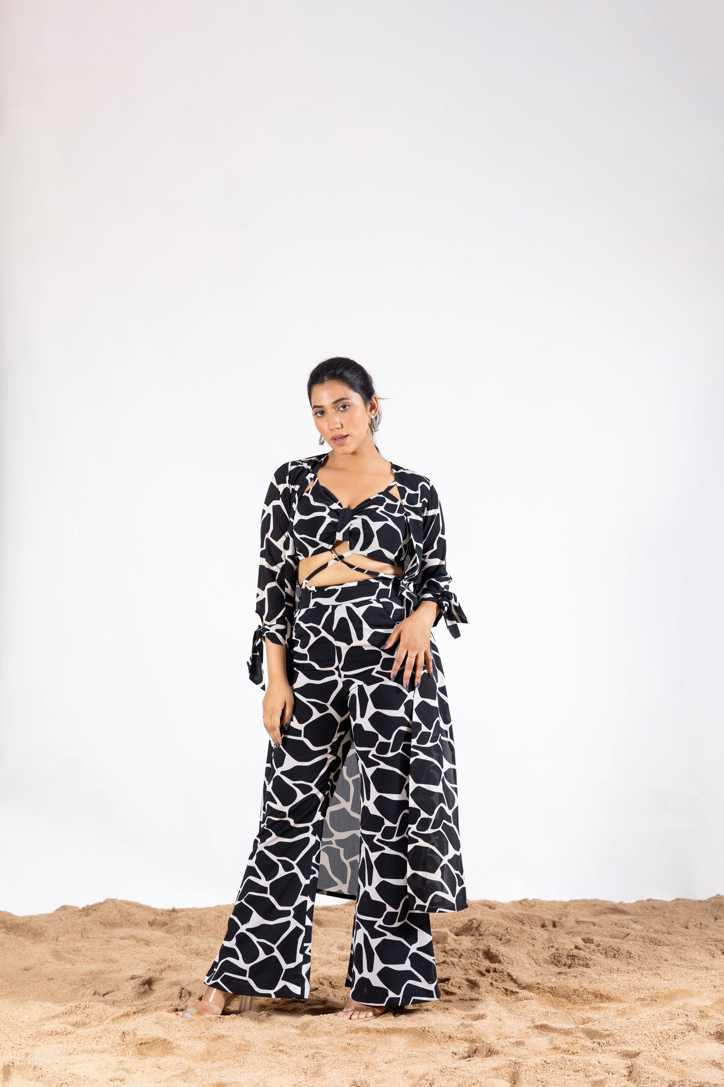 Black and White Abstract Print 3 piece Co-ord Set