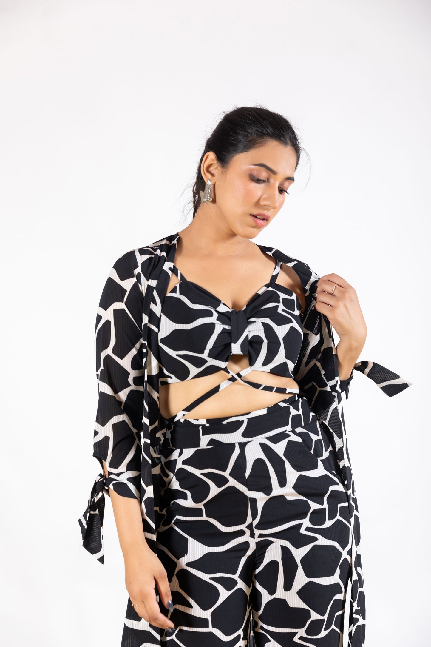 Black and White Abstract Print 3 piece Co-ord Set