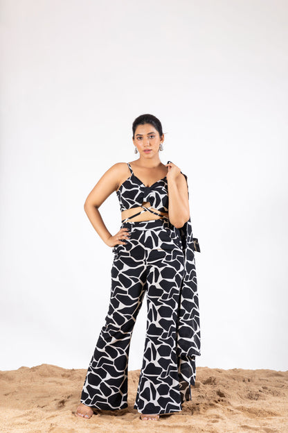 Black and White Abstract Print 3 piece Co-ord Set